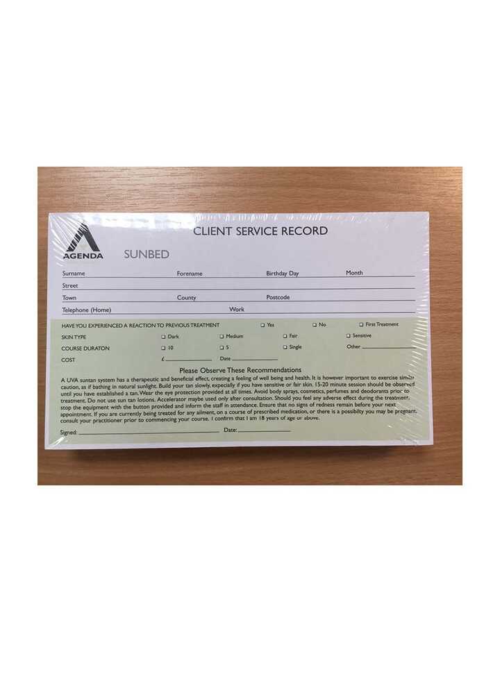 Client Service Record Card - Sunbed 150pk